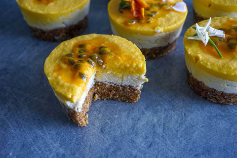Raw Mango Macadamia Cheesecakes