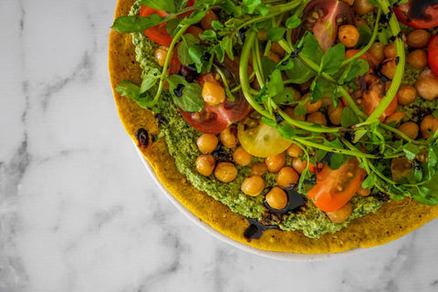 Socca Flatbread with Creamy Pesto and Roasted Chickpeas