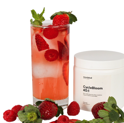 CycloBloom product with fresh strawberries and mint